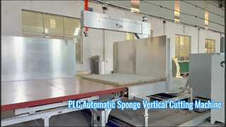 Bloque de tiras de esponja Corte vertical automático PLC con mesa de trabajo giratoria y cuchilla de doble bisel