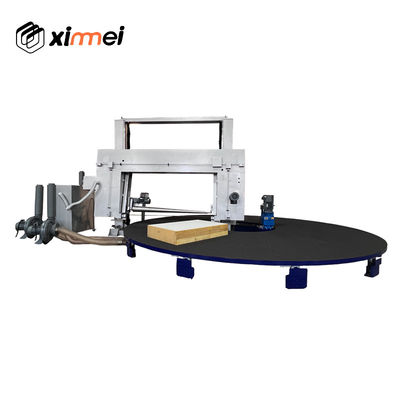 C-618 Para el corte de esponjas duras Plataforma antideslizante Cuchillo de banda horizontal de carrusel con absorción de aire para alta tolerancia de corte Cortar bloques de espuma PU Máquina de corte con rodillo de presión